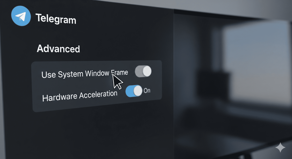 Telegram 卡住 无反应，在 Telegram 桌面版设置中关闭硬件加速以解决 telegram 卡加载 问题。
