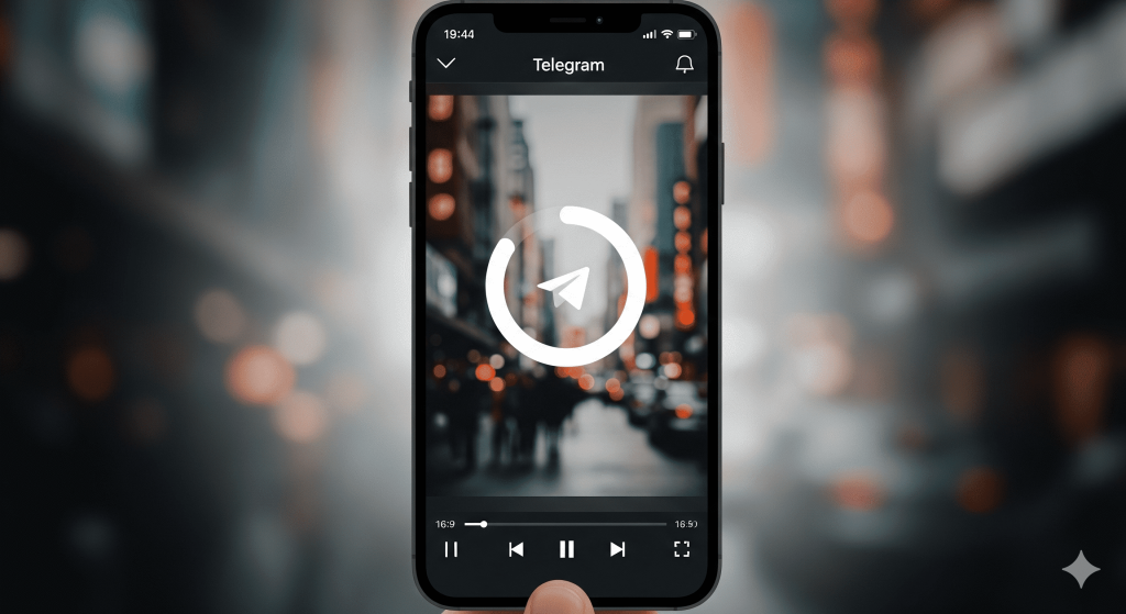 手机屏幕显示 Telegram 视频一直在转圈加载，出现 telegram 影片卡住 或无法加载的常见缓冲错误。